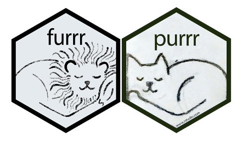 karissawhiting's tweet image. The {furrr} R package makes it super easy to parallelize {purrr} mapping functions. The fact that the {furrr} hex sticker is a lion is so clever and cute. Here they are napping together 🥹 #RStats #tidyverse