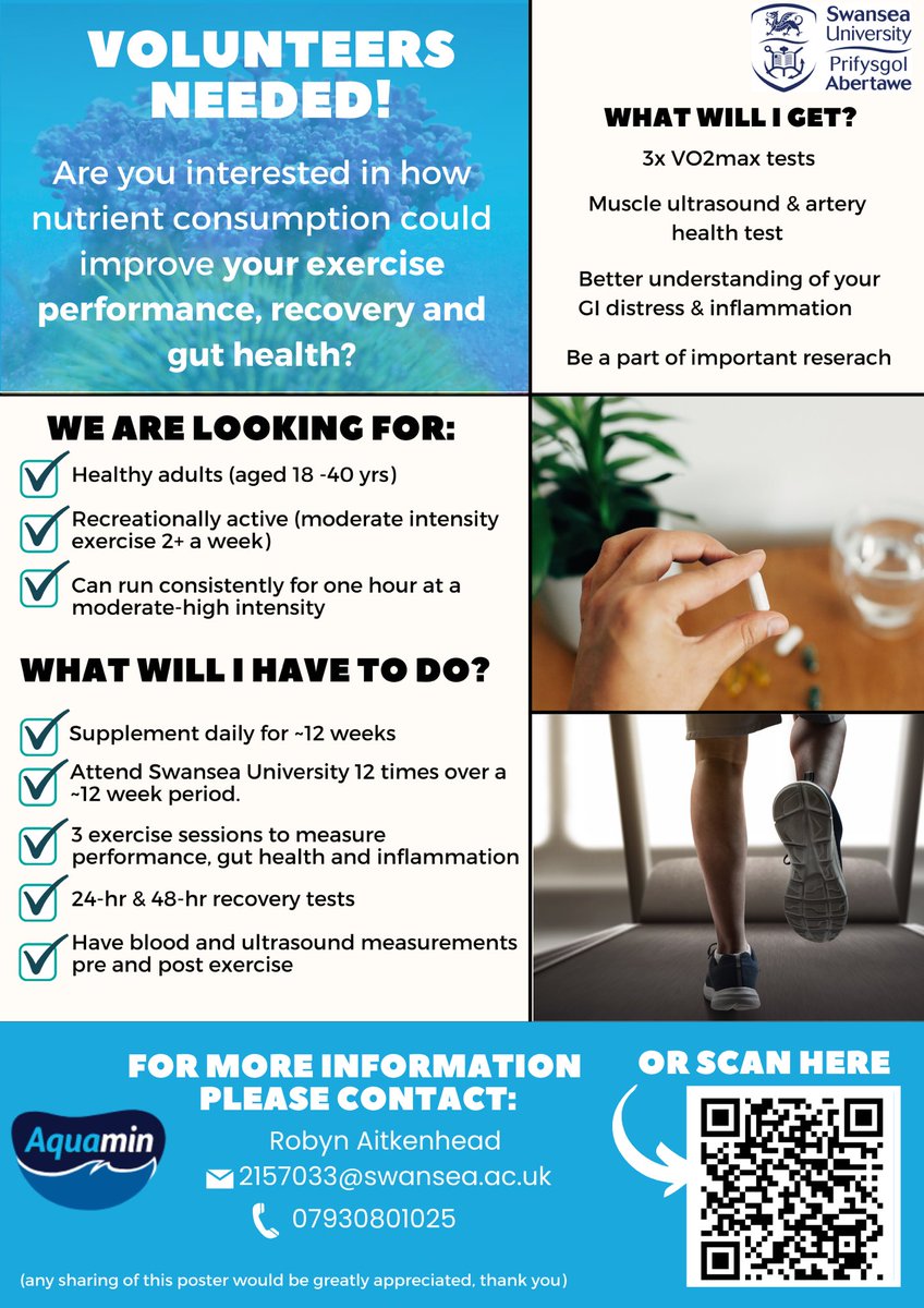 Robyn (@robynaitkenhead) on Twitter photo I am currently recruiting for my first #PhD study! ๐โโ๏ธ
Are you interested in how nutrient consumption could improve your #exerciseperformance, #recovery and #gut health?๐ฅ๐๐๐
Get in touch below & find out more โฌ๏ธ
survey.swan.ac.uk/index.php/1638โฆ
Any likes & shares are appreciated! I am currently recruiting for my first #PhD study! ๐โโ๏ธ
Are you interested in how nutrient consumption could improve your #exerciseperformance, #recovery and #gut health?๐ฅ๐๐๐
Get in touch below & find out more โฌ๏ธ
survey.swan.ac.uk/index.php/1638โฆ
Any likes & shares are appreciated!