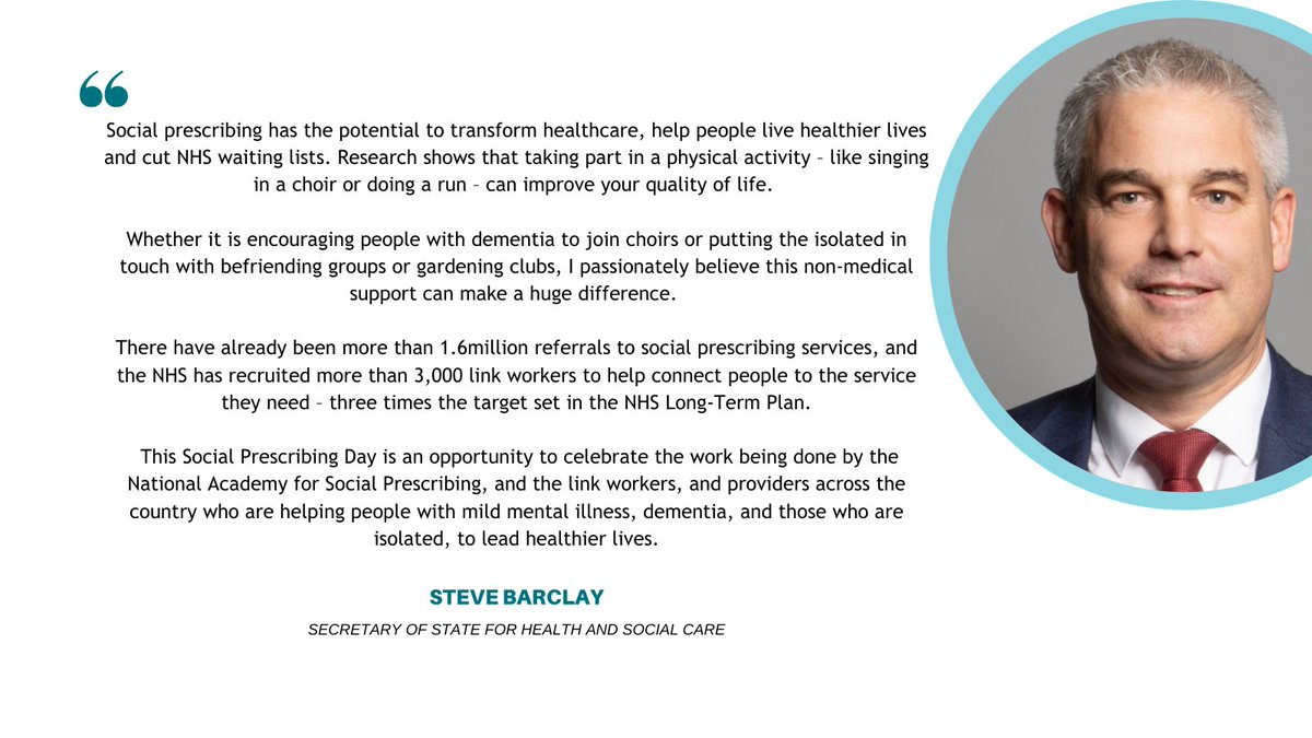 Thank you to @SteveBarclay for supporting #SocialPrescribing this #SocialPrescribingDay. @DHSCgovuk