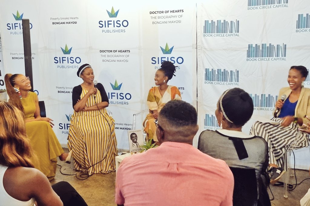 SABooksellers's tweet photo. Light moments reminiscing on the life and times of #DrBonganiMayosi at @book_capital launch of #DoctorOfHearts published by @SifisoPublisher hosted by @sewela_langeni with author @kopanomabaso #BookCircleCapital at #27Boxes https://t.co/AzMUHFBNaJ