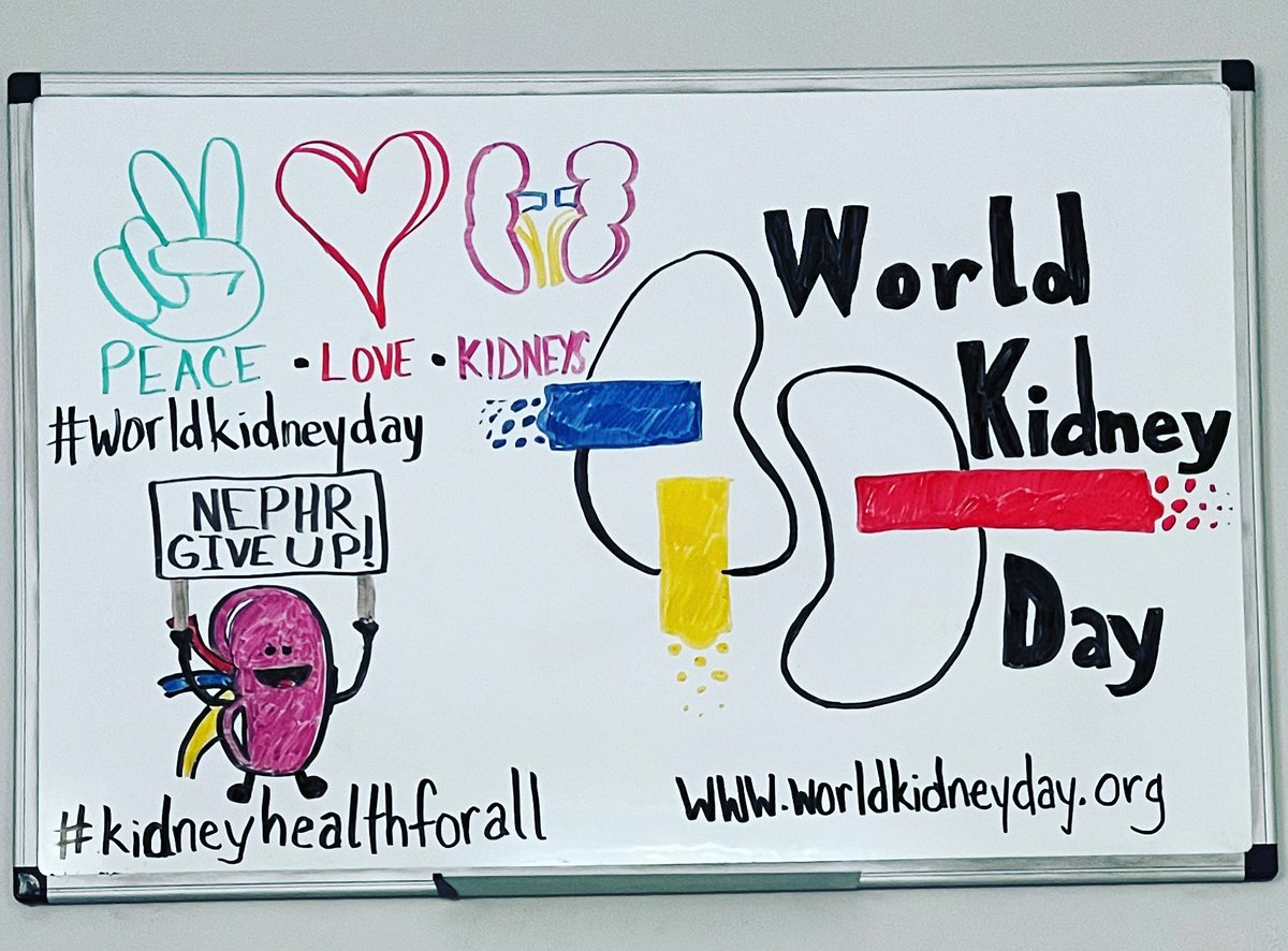 Today’s dry erase marker art is inspired by <a href="/worldkidneyday/">World Kidney Day</a> and its focus on kidney health. The “NEPHR GIVE UP” is a wordplay on nephrology, which is the study of kidneys. #worldkidneyday #kidneyhealthforall