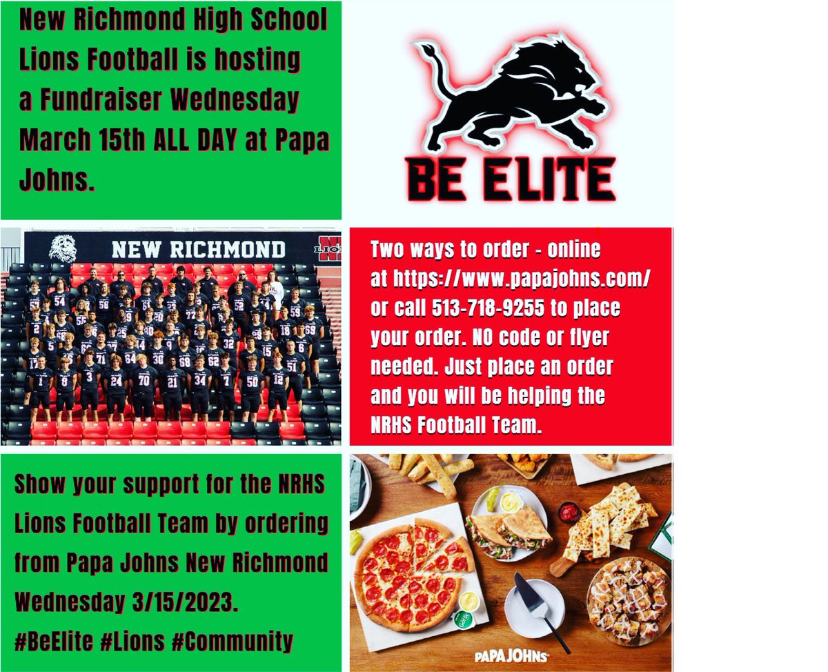 Brian Pitzer (@brianpitzerii) on Twitter photo 6 more days and you can support your <a href="/NRHSFootball_/">New Richmond Football</a> Team! Percentage of proceeds go directly back to our Players! #BeElite #betteringredientsbetterpizza 6 more days and you can support your <a href="/NRHSFootball_/">New Richmond Football</a> Team! Percentage of proceeds go directly back to our Players! #BeElite #betteringredientsbetterpizza