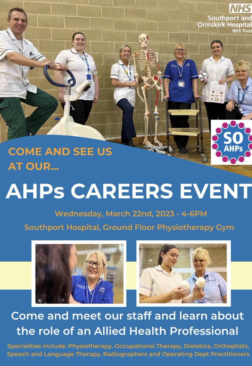 Can’t wait to host our first AHP Careers Event @SONHStrust on 22nd March!

Hoping to inspire local students and excite our future AHP workforce, showcasing the breadth of opportunities available for AHPs!

<a href="/WeAHPs/">WeAHPs 💙</a> @C_M_AHP_Faculty <a href="/NWAHP/">NW AHP Network</a>