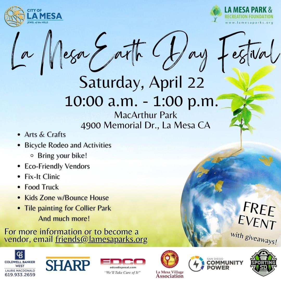 Head out to MacArthur Park on Saturday, April 22 for a FREE Earth Day Festival!

Festivities will take place at MacArthur Park, 4900 Memorial Drive, from 10:00 AM – 1:00 PM. There will be a variety of activities for all ages to celebrate #earthday and #arborday.

#lamesaparks