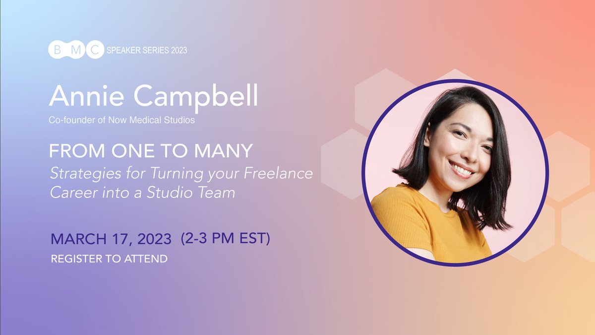 .<a href="/MScBMC/">MScBMC</a> Speaker Series 2023: Annie Campbell, Co-founder of Now Medical Studios. From one to many: Strategies for turning your freelance career into a studio team. March 17, 2 pm (ET). Register to attend: uoft.me/annie-campbell

<a href="/theBMCAA/">BMCAA</a> #UofT #UofTBMC #UofTMississauga