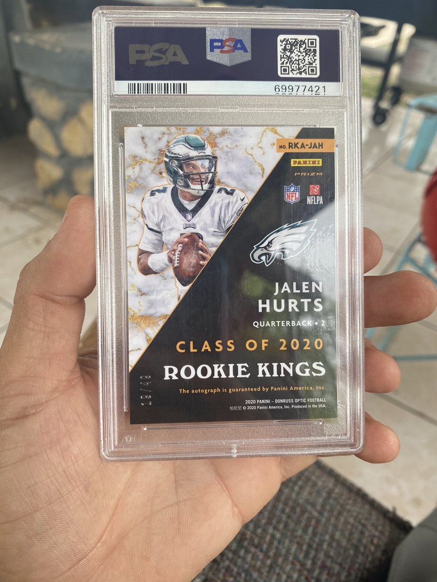 Jalen Hurts Optic Rookie Kings /49 PSA 9

$525 OBO

<a href="/TheHobby247/">The Hobby 24/7</a> <a href="/sports_sell/">@SPORTS_SΞLL</a> <a href="/HobbyConnector/">The Hobby Connector ™</a> @HiveRetweets <a href="/Hobby_Connect/">Hobby Connection(Colton)</a> <a href="/sports_sell/">@SPORTS_SΞLL</a> @ILOVECOLLECTIN1 <a href="/CardHobbyRTs/">Card Hobby Retweets</a> <a href="/CardboardEchoes/">CardboardEchoes</a>