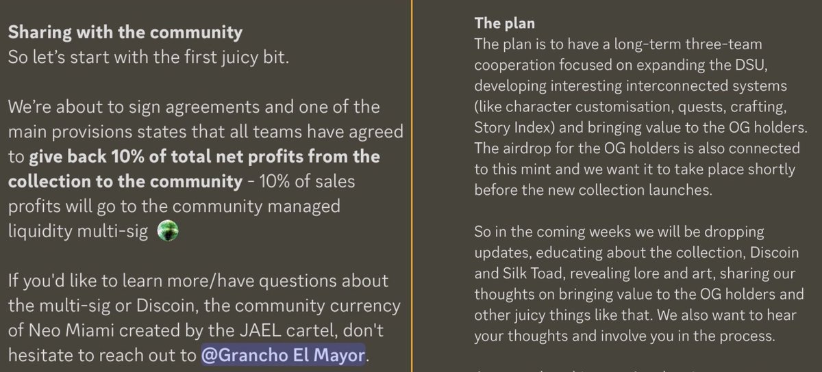 Adabrains's tweet photo. From the @discosolaris announcement:

“Long term three team cooperation focused on expanding the DSU”

“All teams have agreed to send 10% of the net profits to the community managed Liquidity multisig” 

Maybe you don’t understand what is being stated here. Let me help! 🧵 https://t.co/i70zk5aRa5