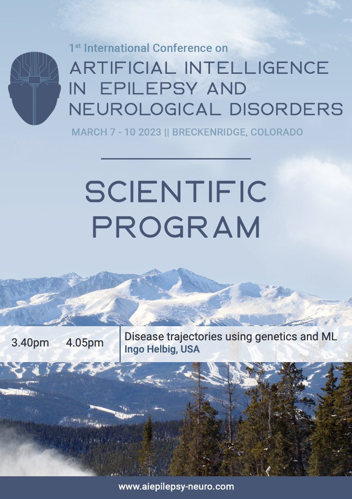 Julie Xian (@juliexxian) on Twitter photo Here, a thread on <a href="/IngoHelbig/">Ingo Helbig</a>'s live talk on "Disease trajectories using #genetics and ML" at the first annual #AIinEpilepsy Meeting
...presented at Breckenridge, CO at an altitude of 9,603′
#EMRGenomics #RareDisease #ENDD Here, a thread on <a href="/IngoHelbig/">Ingo Helbig</a>'s live talk on "Disease trajectories using #genetics and ML" at the first annual #AIinEpilepsy Meeting
...presented at Breckenridge, CO at an altitude of 9,603′
#EMRGenomics #RareDisease #ENDD