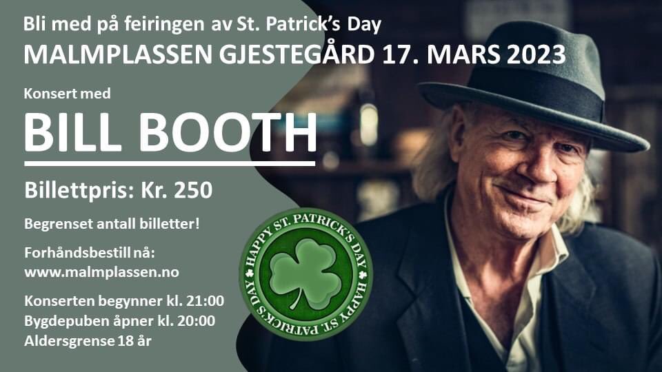 St. Patrick’s Day med Bill Booth på Malmplassen Gjestegård, Tolga. 

#StPatricksDay #tolga #innlandet #malmplassengjestegård #billbooth #irish