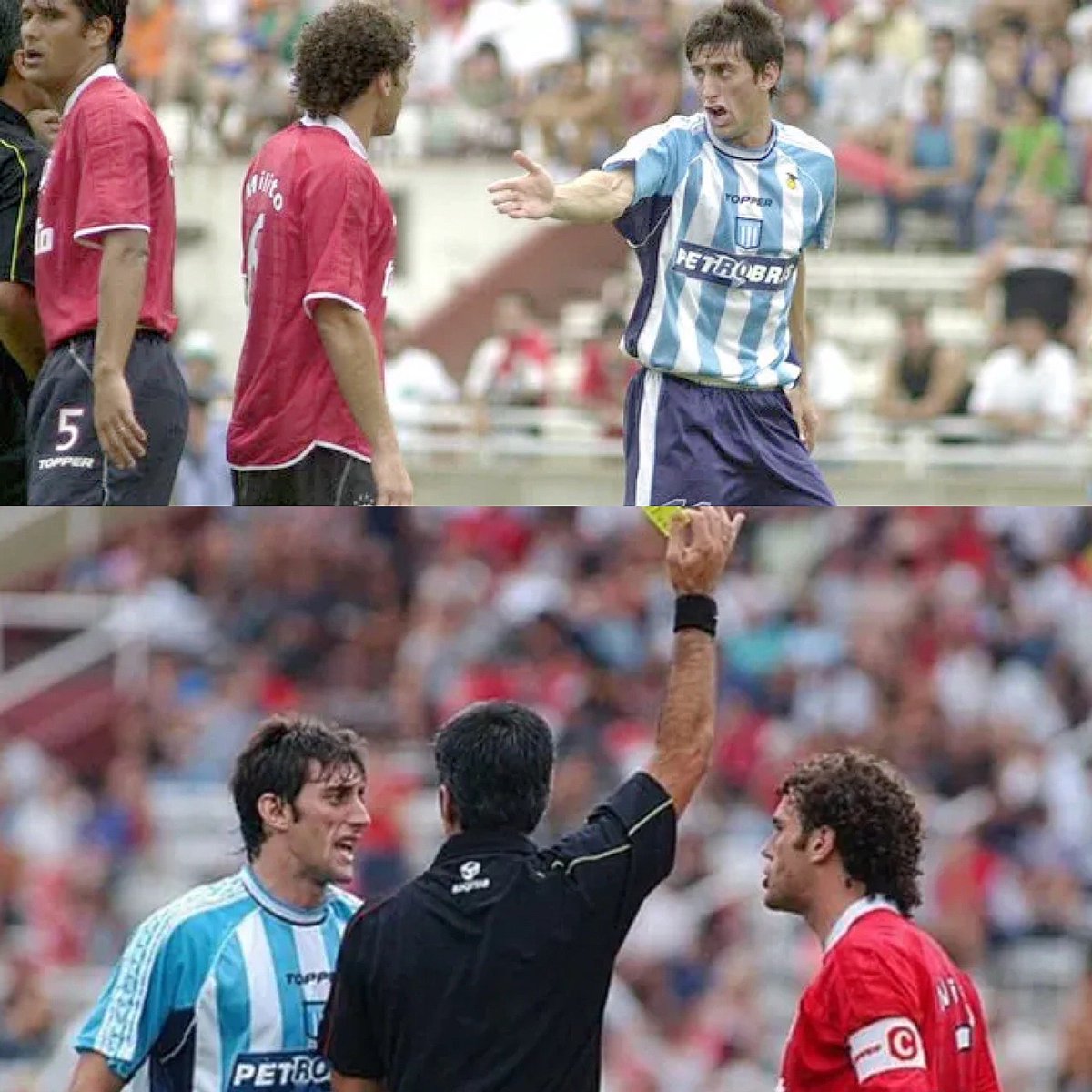 Juezcentral's tweet photo. 9 de marzo de 2003. Se cumplen exactamente 20 años de este momentazo. Los hermanos Gabriel y Diego Milito se enfrentan en un Clásico de Avellaneda. 

Patadón de Gaby Milito a Torres. Diego Milito, le pide al árbitro Elizondo (que además fue profesor de educación física de ambos), que expulse a su hermano. Gabriel lo encara y le dice: "No seas vigilante, la c*ncha de tu madre". Diego le responde: "Es la misma que la tuya". 

Según cuenta Diego, la discusión siguió en la noche, en casa, con sus padres, que tampoco se ponían de acuerdo sobre quien tenía razón. Épico.