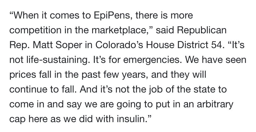 What competition, @SoperMatthew? There’s Epipen, AuviQ, and a couple of generics that are also expensive. We spent $1200 p/y for an emergency medicine that is worth $5 in vial form. The price gouging of insulin and epinephrine by big pharma is immoral and needs to end. #Colorado