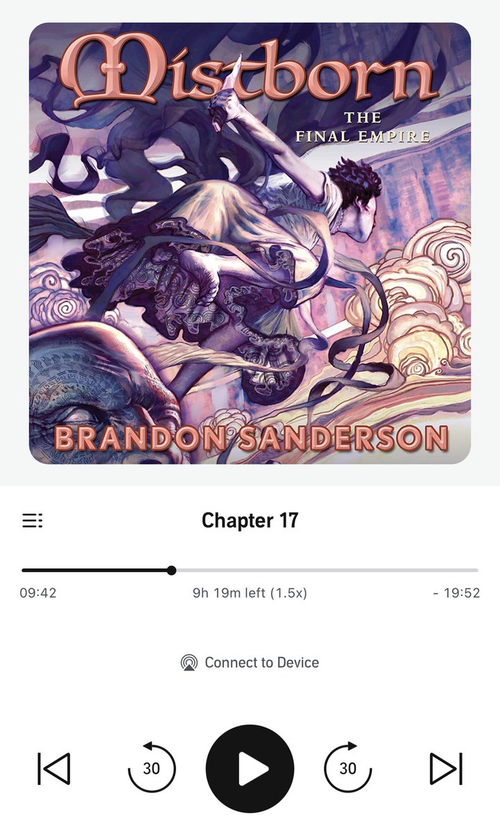 Taking a break from my <a href="/goodreads/">Goodreads</a> “Top Classics” to listen to The Mistborn Saga! Stretching myself here, Sci-Fi isn’t a favorite. BUT I let Husband choose HIS favorite read for my next few days. So far? SO good!
