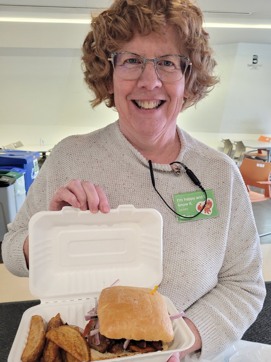 MW_Seniors's tweet photo. This is Gerry and she is happy because she works at the Mill Woods @EPLdotCA, and enjoyed some lunch from our cafe during @GMW_DiningWeek. 

Friday Mar 10 is the last day to try the Peruvian Pork sandwich. 

#mwdiningweek #yeg #yegfood https://t.co/yaBmS05YPy