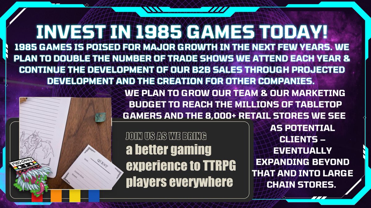 RealWomenGaming's tweet photo. Have you ever wanted to invest in a gaming company? Long time RWOG supporters, 1985 Games are giving you that chance! Check it out and boost the signal!
https://t.co/E9KNpRF7Vz
@1985Games
#1985Games #investment #equitycrowdfunding #startengine https://t.co/OL8YhaoL52