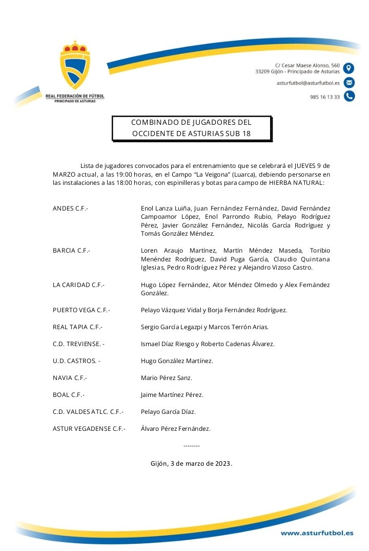 Nuestro juvenil <a href="/mariopsna07/">Mario Pérez Sanz</a>, participa esta tarde en la sesión de entrenamiento del Combinado Sub-18 del Occidente. Hasta la fecha Mario suma 10⚽ goles con su equipo. Además acumula 6 convocatorias, 66 minutos y 1⚽ con el regional ¡Enhorabuena y a seguir trabajando!