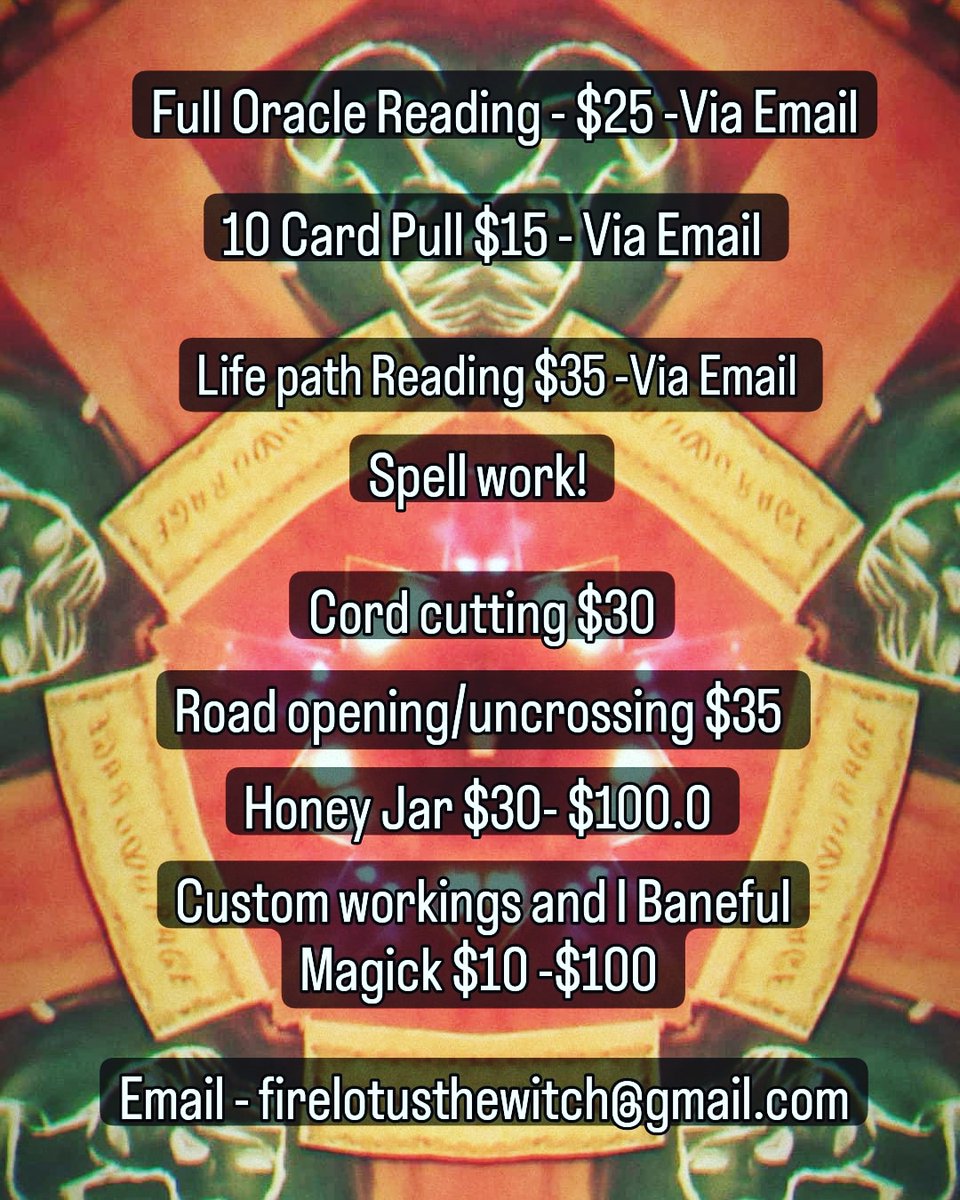 FirelotusWitch's tweet photo. If anybody would like some custom spell work or any type of reading let me know!! 
#witchcraft #pagan #firelotusthewitch #divination #spellwork https://t.co/y13t1zbtaC