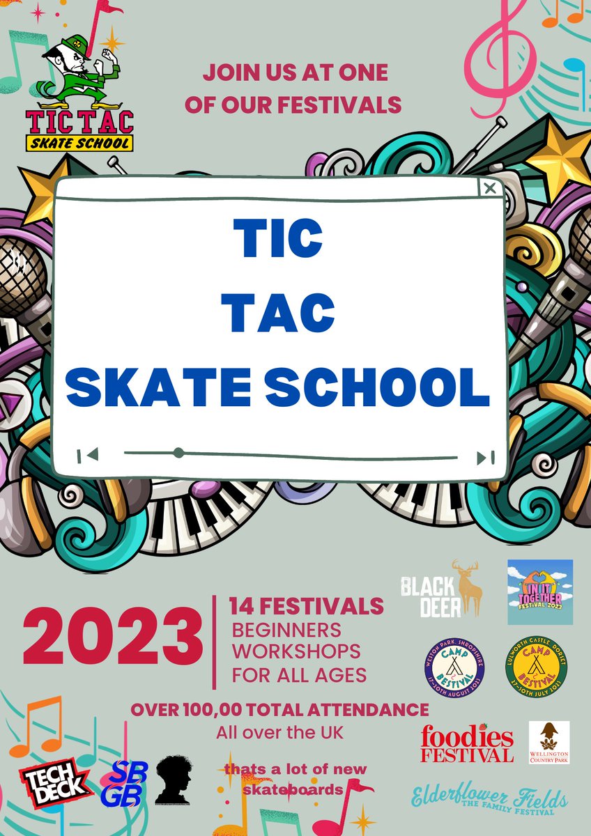 Tic Tac Skate School (@tictacskate) on Twitter photo Donating to the Ben Reamers Foundation with every event
<a href="/JamesHope_Gill/">James Hope-Gill</a> <a href="/SkateboardGB/">Skateboard GB</a> <a href="/CampBestival/">Camp Bestival</a> <a href="/ElderflowerFest/">Elderflower Fields</a> <a href="/blackdeerfest/">Black Deer Festival</a> <a href="/foodiesfestival/">Foodies Festival</a> <a href="/WellingtonCPrk/">Wellington Country Park</a> <a href="/uk_sport/">UK Sport</a> <a href="/Sport_England/">Sport England</a> Donating to the Ben Reamers Foundation with every event
<a href="/JamesHope_Gill/">James Hope-Gill</a> <a href="/SkateboardGB/">Skateboard GB</a> <a href="/CampBestival/">Camp Bestival</a> <a href="/ElderflowerFest/">Elderflower Fields</a> <a href="/blackdeerfest/">Black Deer Festival</a> <a href="/foodiesfestival/">Foodies Festival</a> <a href="/WellingtonCPrk/">Wellington Country Park</a> <a href="/uk_sport/">UK Sport</a> <a href="/Sport_England/">Sport England</a>