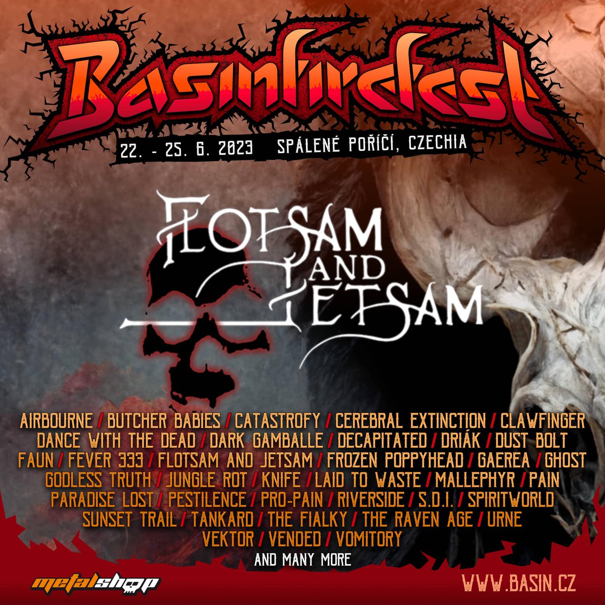 We are honored to be headlining the @Basinfirefest in the Czech Republic in June! Details are below and we look forward to seeing you all! DATES: June 22-25, 2023 CITY, COUNTRY: Spalene Porici, Czech Republic Tickets: basin.cz/en/tickets/det… #FTD #FlotzTilDeath #FlotsamAndJetsam
