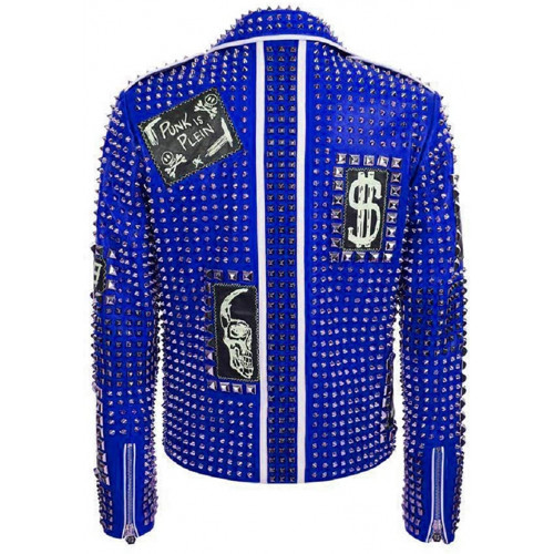 Brando Studded Multi Patches Punk Leather Jacket Men's Handmade Philipp Plein Silver Studded Embroidery Patches Blue Color Leather Jacket.
DM for further details and placing orders.
#studded #punk #punkrock #punkjacket  #battlejacket #studdedjacket #bikerleatherjacket