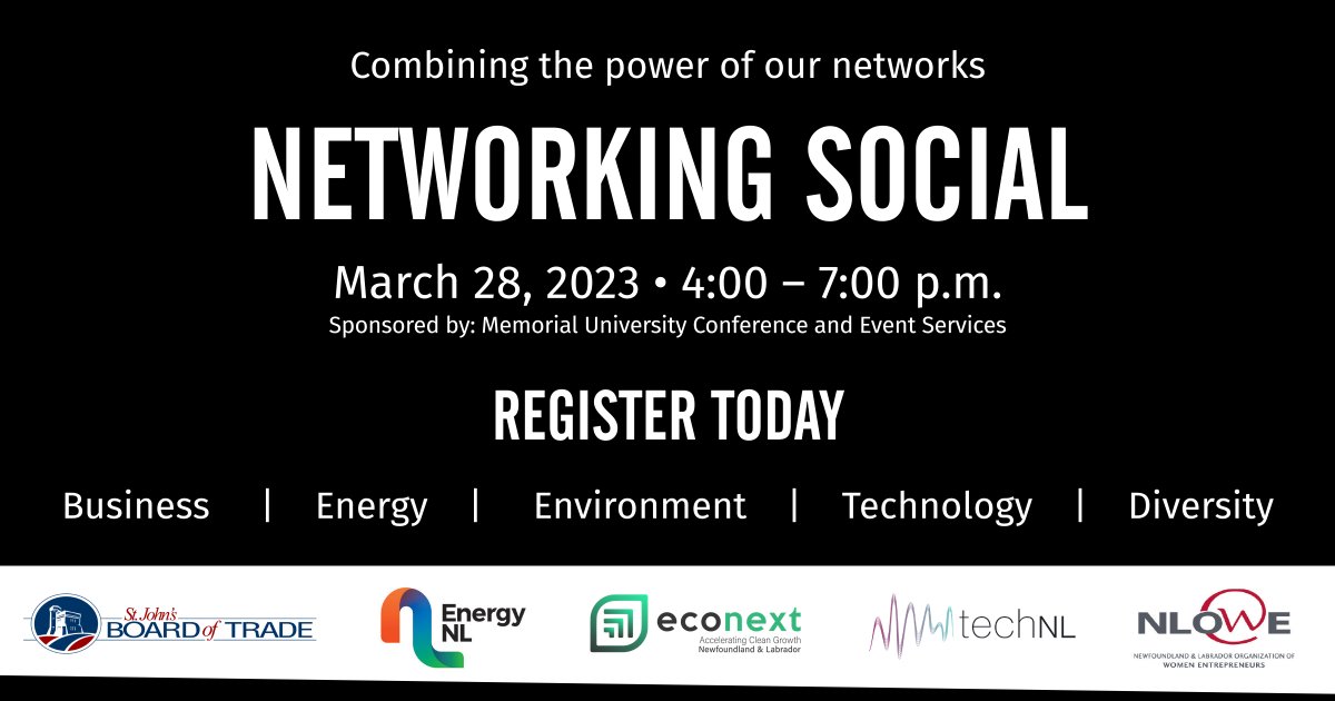 What's better than one network? How about five? #techNL, <a href="/stjohnsbot/">The Board of Trade</a>, <a href="/energyNL/">Dance Energy</a>, @econextNL, and <a href="/nlowe_org/">NLOWE</a> are bringing together the diverse and expansive networks from some of the largest industry associations in our province - all in one social. 
1/2