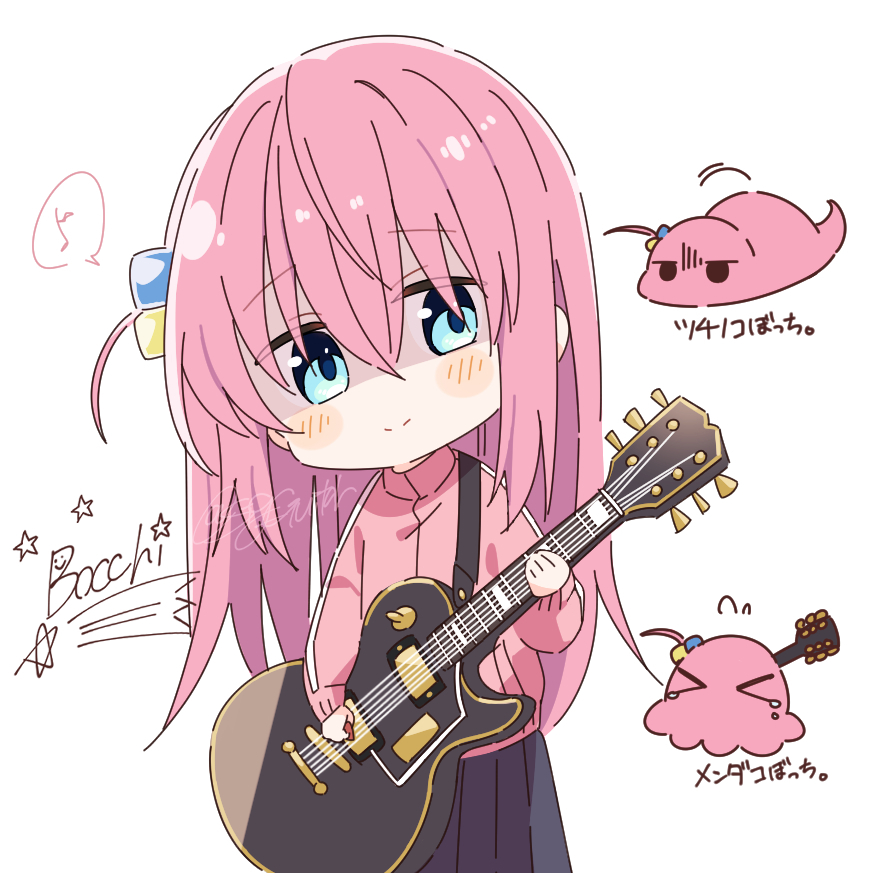gotou hitori cube hair ornament 1girl pink hair hair ornament instrument guitar long hair  illustration images