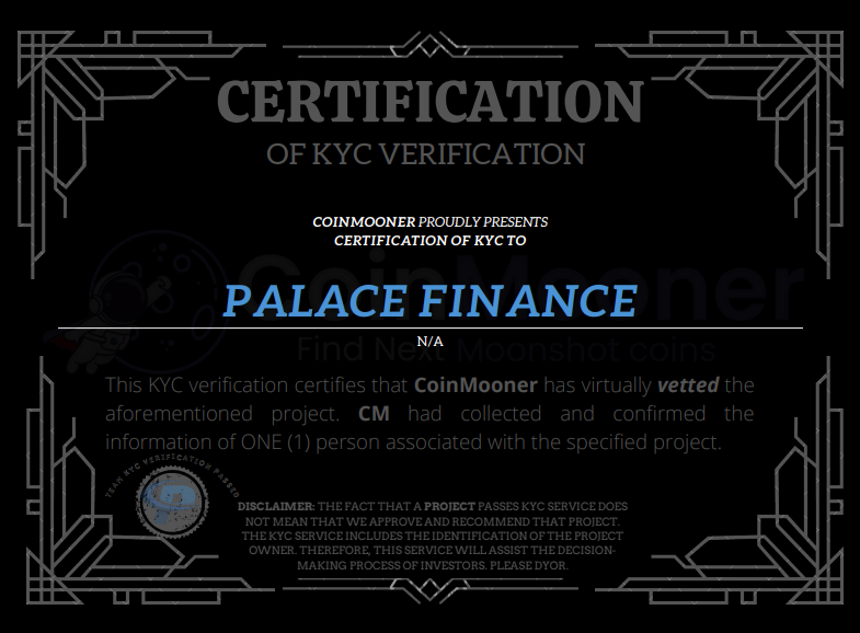 CoinMooner (@coinmoonercom) on Twitter photo Coinmooner has completed KYC Verification of
@palace_protocol
(Palace Finanace) coinmooner.com/coin/peth-peth
github.com/CoinMoonerCom/…
Request Advertisement, Promotion, or KYC verification:
<a href="/CoinmoonerCom/">CoinMooner</a>
$BTC $BNB #Arbitrum $MOONER #pETH #Ethereum $ETH Coinmooner has completed KYC Verification of
@palace_protocol
(Palace Finanace) coinmooner.com/coin/peth-peth
github.com/CoinMoonerCom/…
Request Advertisement, Promotion, or KYC verification:
<a href="/CoinmoonerCom/">CoinMooner</a>
$BTC $BNB #Arbitrum $MOONER #pETH #Ethereum $ETH