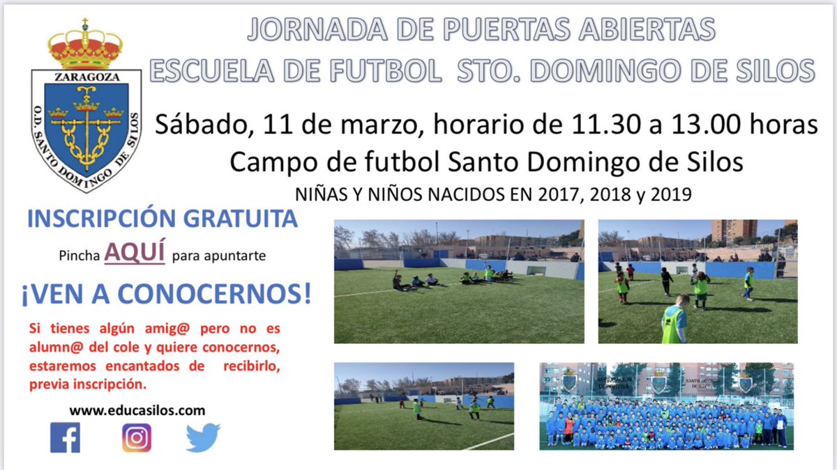 JORNADA DE PUERTAS ABIERTAS

🗓 Sábado 11 de marzo 

⏰ 11:30 - 13:00 

👦 2017 - 2018 - 2019

¡Os esperamos! ⚽️🔵

🖥 Enlace para la inscripción: docs.google.com/forms/d/e/1FAI…