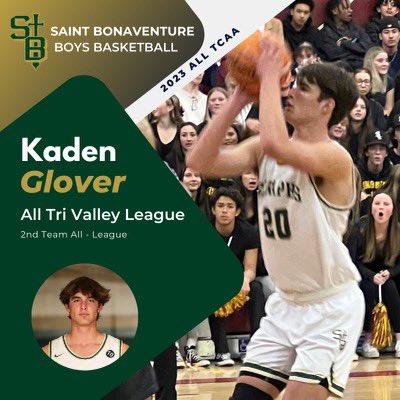 Congratulations to 2026 6’7 Forward Kaden Glover (@Glover13Kaden) on being named 2nd Team All Tri-Valley League! #GoSeraphs👼🏻🏀