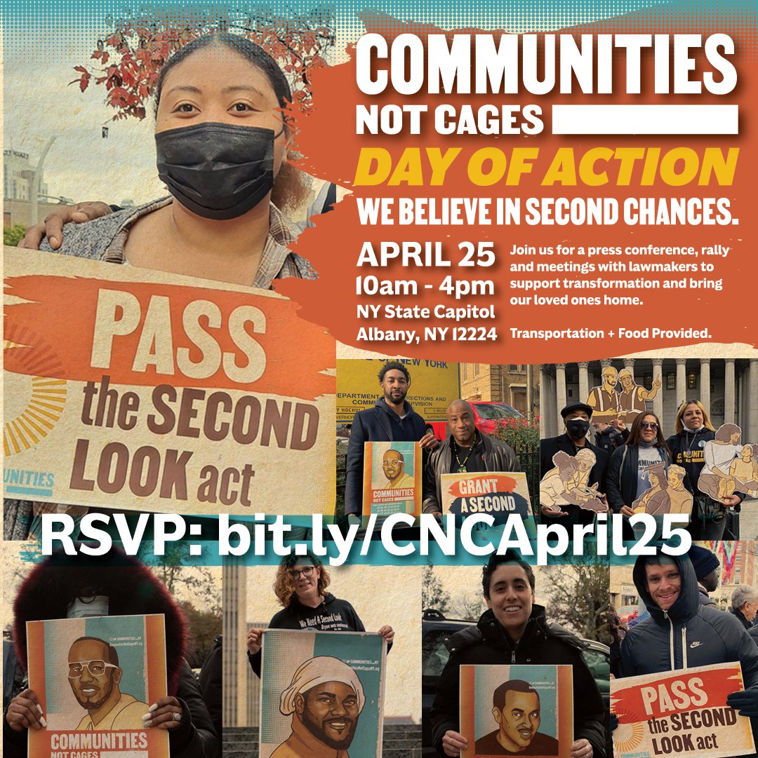 APRIL 25: Over the past 50 years, NY’s laws have resulted in increasingly harsh sentences — with no opportunity for judges to review + reconsider individual cases. If you believe in second chances, join #CommunitiesNotCages for a Day of Action: bit.ly/CNCApril25