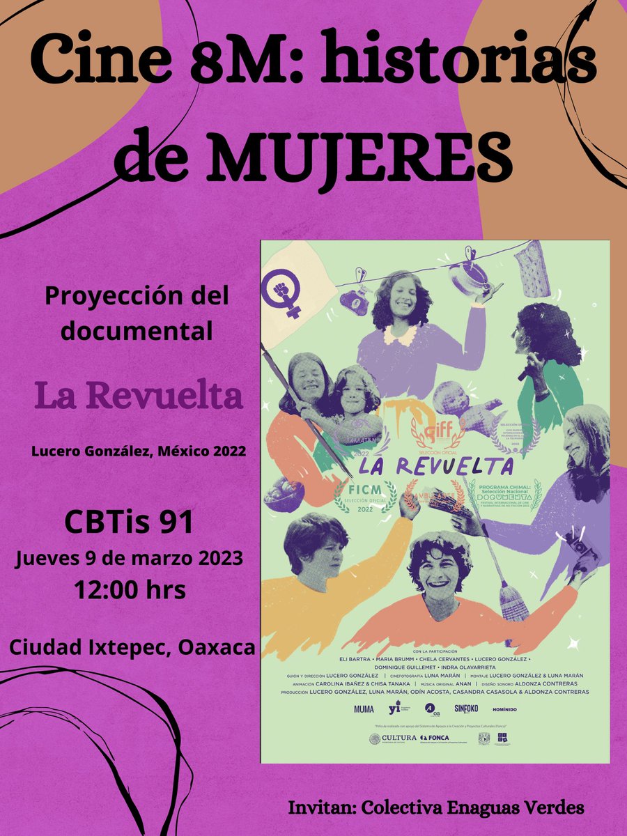 labrujazapoteca's tweet photo. Gracias a @lunamaran Hoy, nuestra primera proyección de cine hecho por mujeres en el marco del 8M. Se proyecta “La Revuelta” en Ciudad Ixtepec, Oaxaca. https://t.co/wHMO7CNJeY