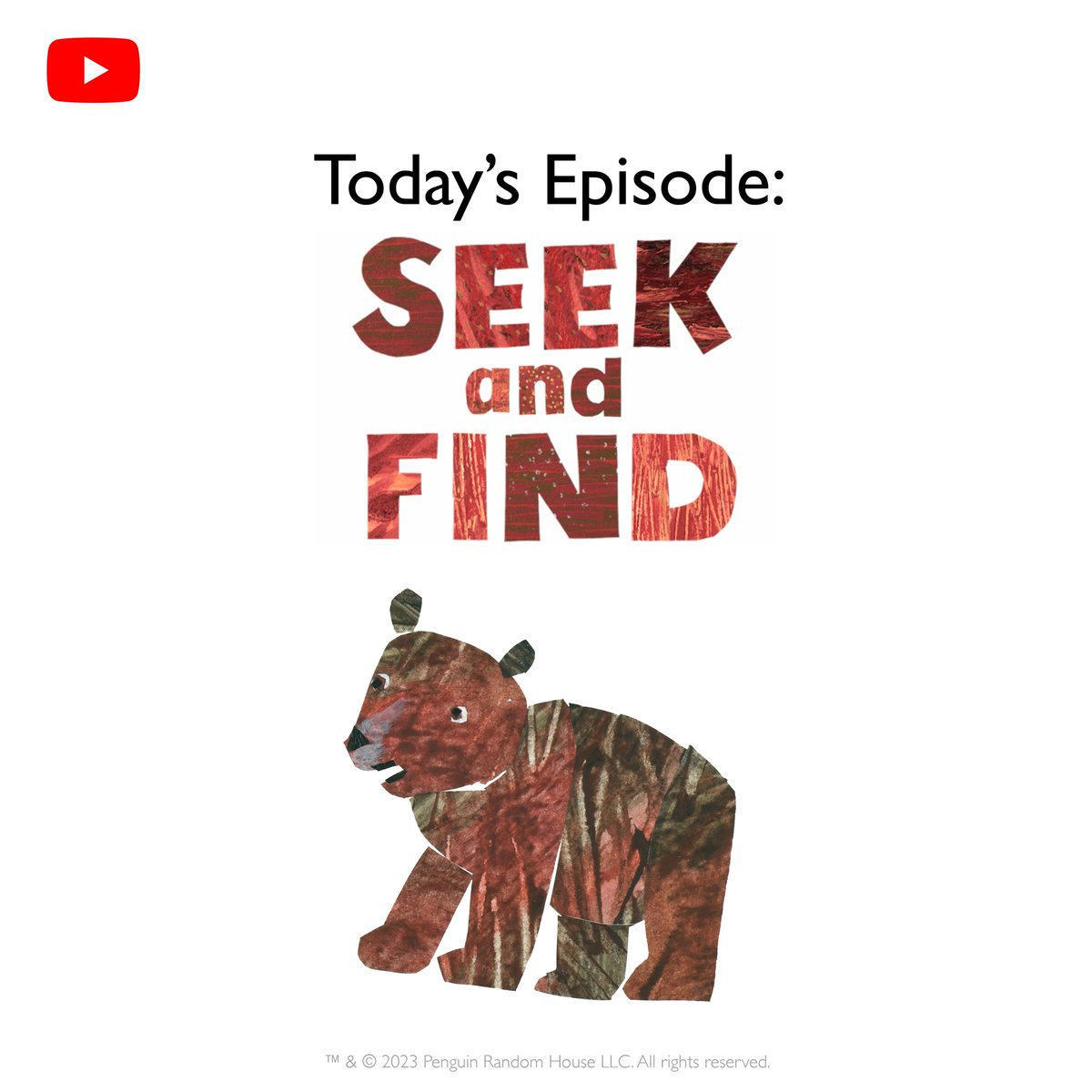 Today’s World of Eric Carle YouTube episode is SEEK &amp; FIND!
 
In this episode, you can watch a full storytime read-aloud of Baby Bear, Baby Bear, What Do You See? and learn how to make a collage animal that can be used for a matching game! youtu.be/CzC9989-Jx0