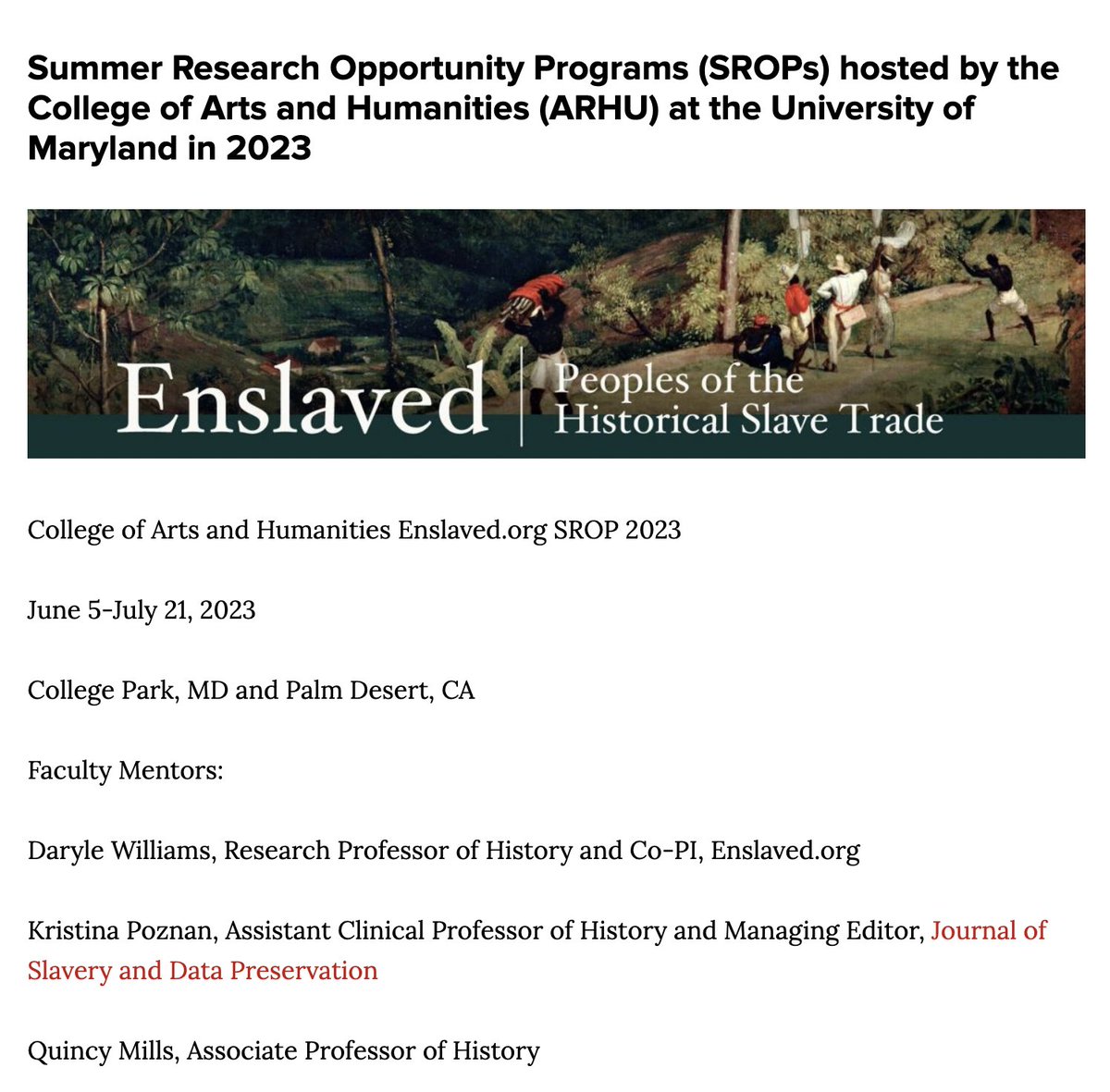 Humanities faculty, encourage your talented undergrads to apply for a paid mentored summer research opportunity with us! Late applications are still being accepted by email until 3/15! gradschool.umd.edu/summerresearch