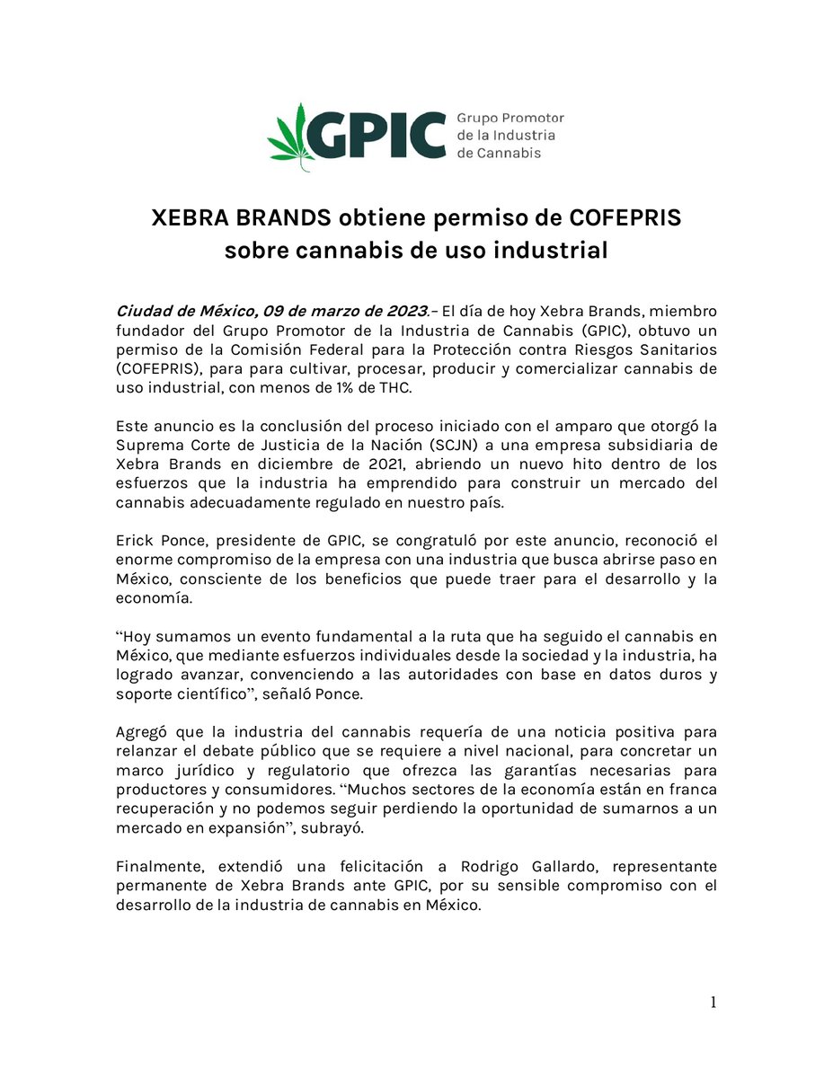 GpicMx's tweet photo. @eponc3, presidente de @GpicMx Felicita a @XebraBrands por este importante anuncio. #CannabisCommunity #cannabisnews #industriadecannabis #cannabisenMexico https://t.co/aI2gsgmK0V