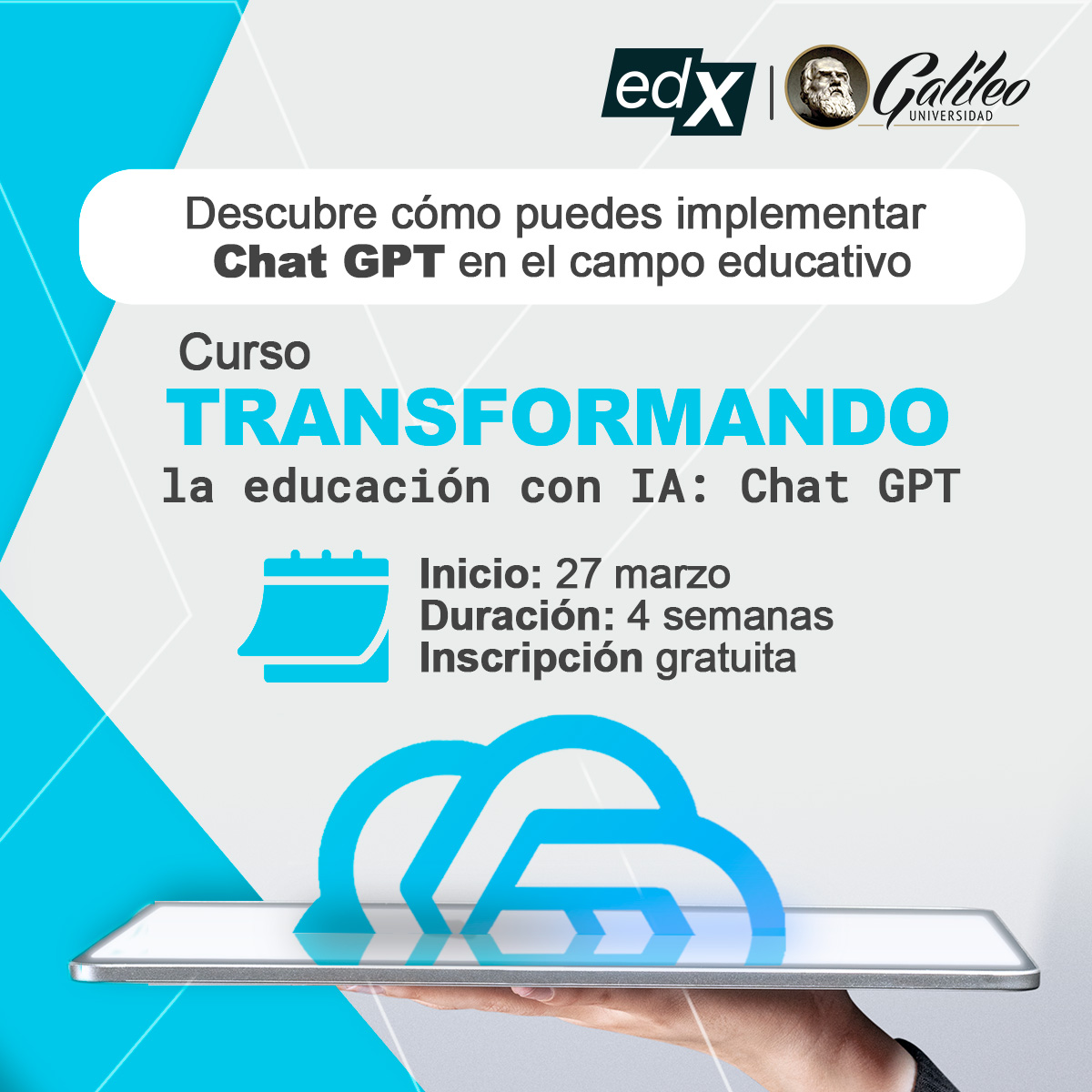🤯 Descubre el potencial que tiene Chat GPT dentro del ámbito educativo y cómo te puede apoyar como docente. 

Inscríbete hoy ➡ bit.ly/3ZivWC5

👉 Inicia: 27 de marzo
💻 Curso 100% virtual
 Impartido en Idioma español