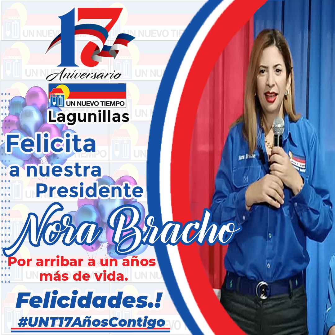La Gran Familia de UNT Parroquia Venezuela Felicita a <a href="/NoraBracho/">Nora Bracho</a> por cumplir un año mas de vida, deseandoles muchas bendiciones, salud y que todo los anhelos de su corazon se cumplan.
#UNT17AnosContigo
<a href="/partidoUNT/">Un Nuevo Tiempo</a>🇻🇪
<a href="/PartidoUNTZuIia/">Un Nuevo Tiempo Zulia</a>