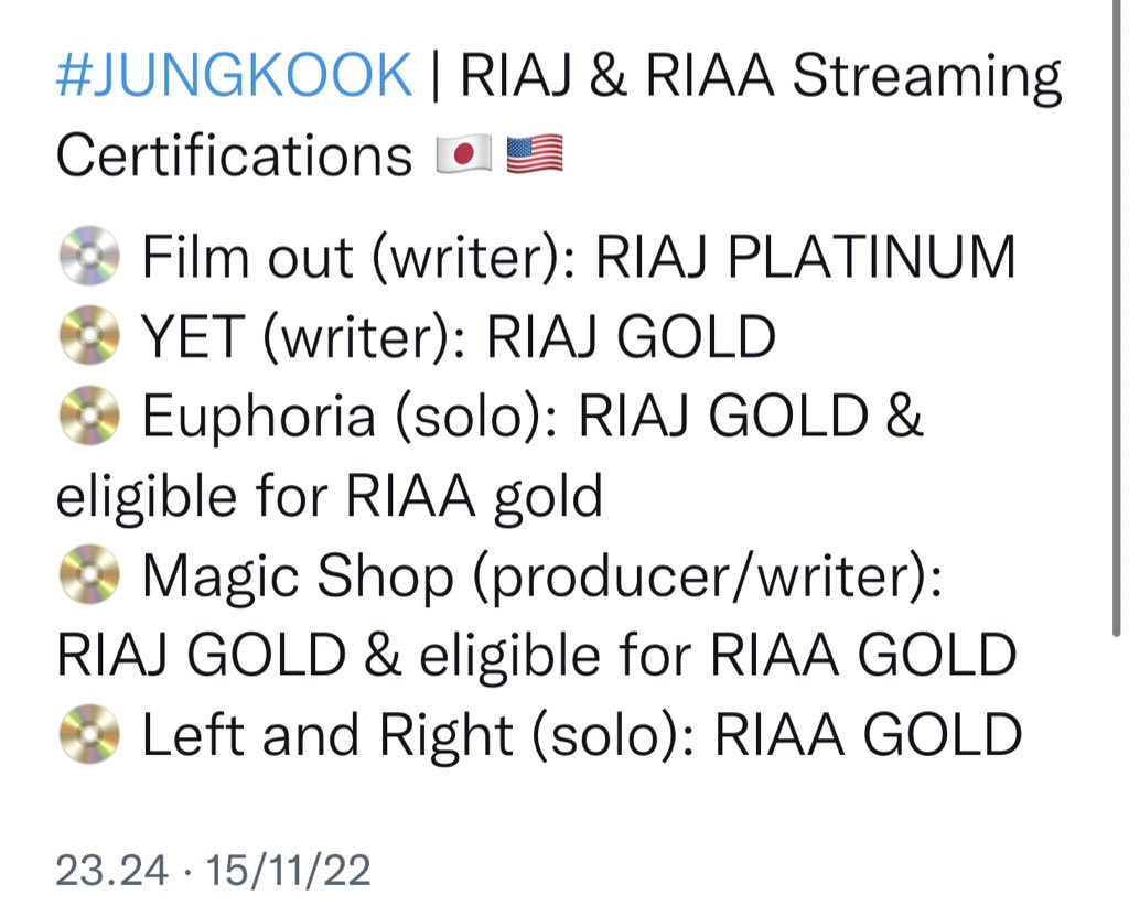 dipuu_'s tweet photo. CONGRATULATIONS JUNGKOOK and @charlieputh 
Left and Right has won Japan Gold Disc Award for SONG OF THE YEAR by Streaming! ����👏🎉🎉
Now let's win iHeart Awards too!!! 💪💪
LEFT AND RIGHT SOTY 
CONGRATULATIONS JUNGKOOK
I vote #LeftandRight for #BestMusicVideo  at the #iHearAwards https://t.co/gwzesbtFNp