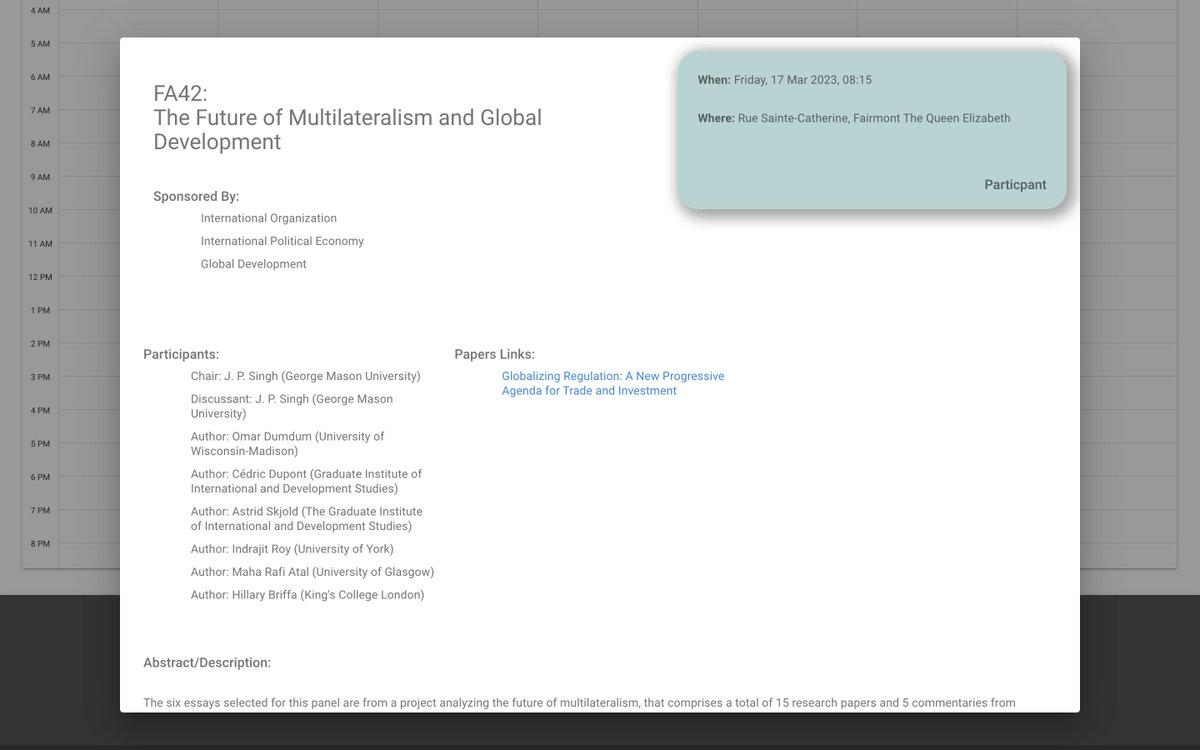 If you're at the #ISA2023 <a href="/isanet/">ISA</a> in #Montreal next week, do consider joining <a href="/Prof_JPSingh/">JP Singh</a> @OmarDum <a href="/SkjoldAstrid/">Astrid Pantin-Skjold</a> <a href="/MahaRafiAtal/">Dr Maha</a> &amp; <a href="/h1llz/">Dr Hillary Briffa</a> for our panel on  the future of #multilateralism &amp; #GlobalDevelopment.

It'll be great to see you there :-)