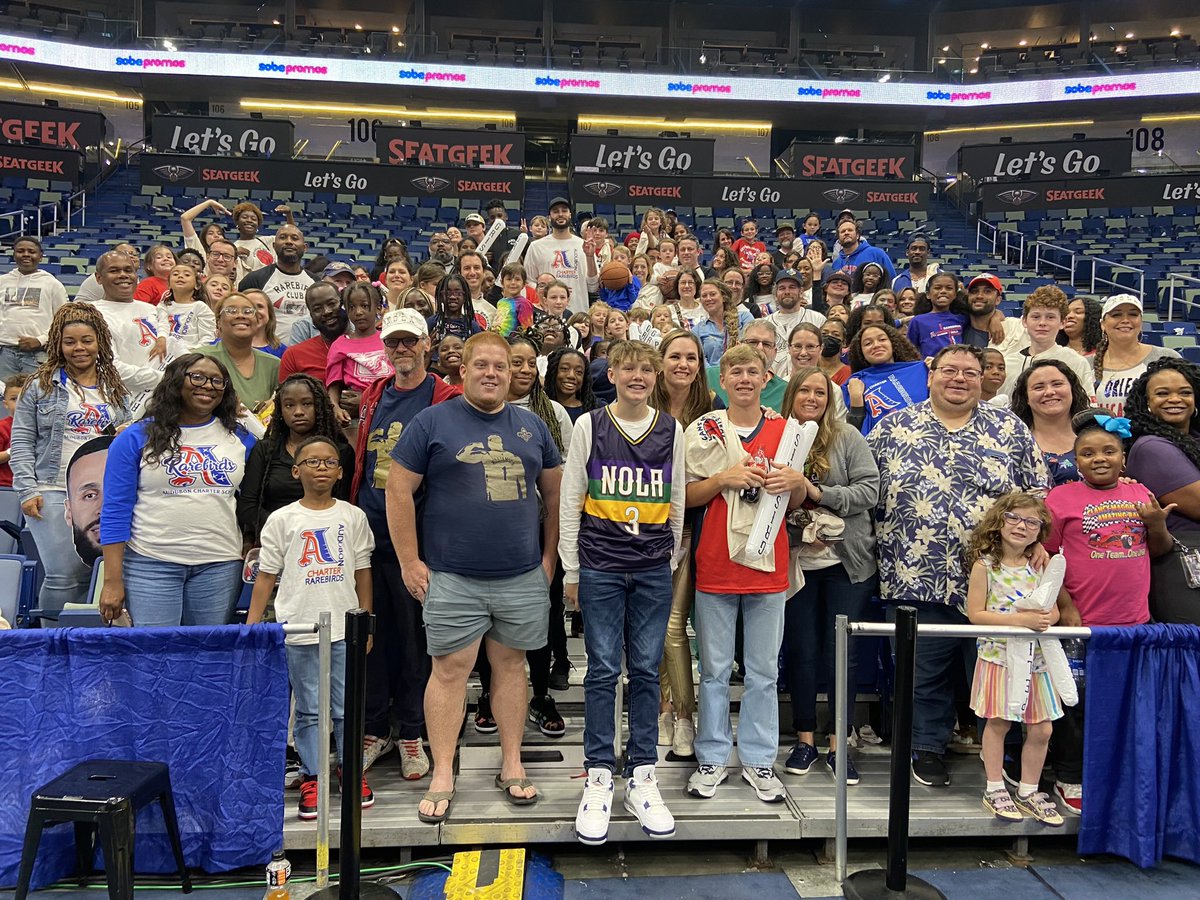 PelsCommunity's tweet photo. After last night’s win, @Larrydn22 hosted a Q&amp;A with students from @AudubonCharter he invited to the game as part of the Community Ticket Program! #nbacares https://t.co/P4MfByFtg0