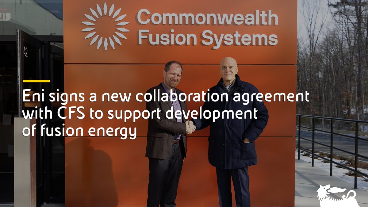Eni’s partnership with <a href="/CFS_energy/">Commonwealth Fusion Systems</a> grows stronger with an agreement that leverages our experience managing complex projects and technological know-how, and CFS’s scientific expertise. This is how we are accelerating the industrialization of #fusionenergy. bit.ly/3ZBVni8