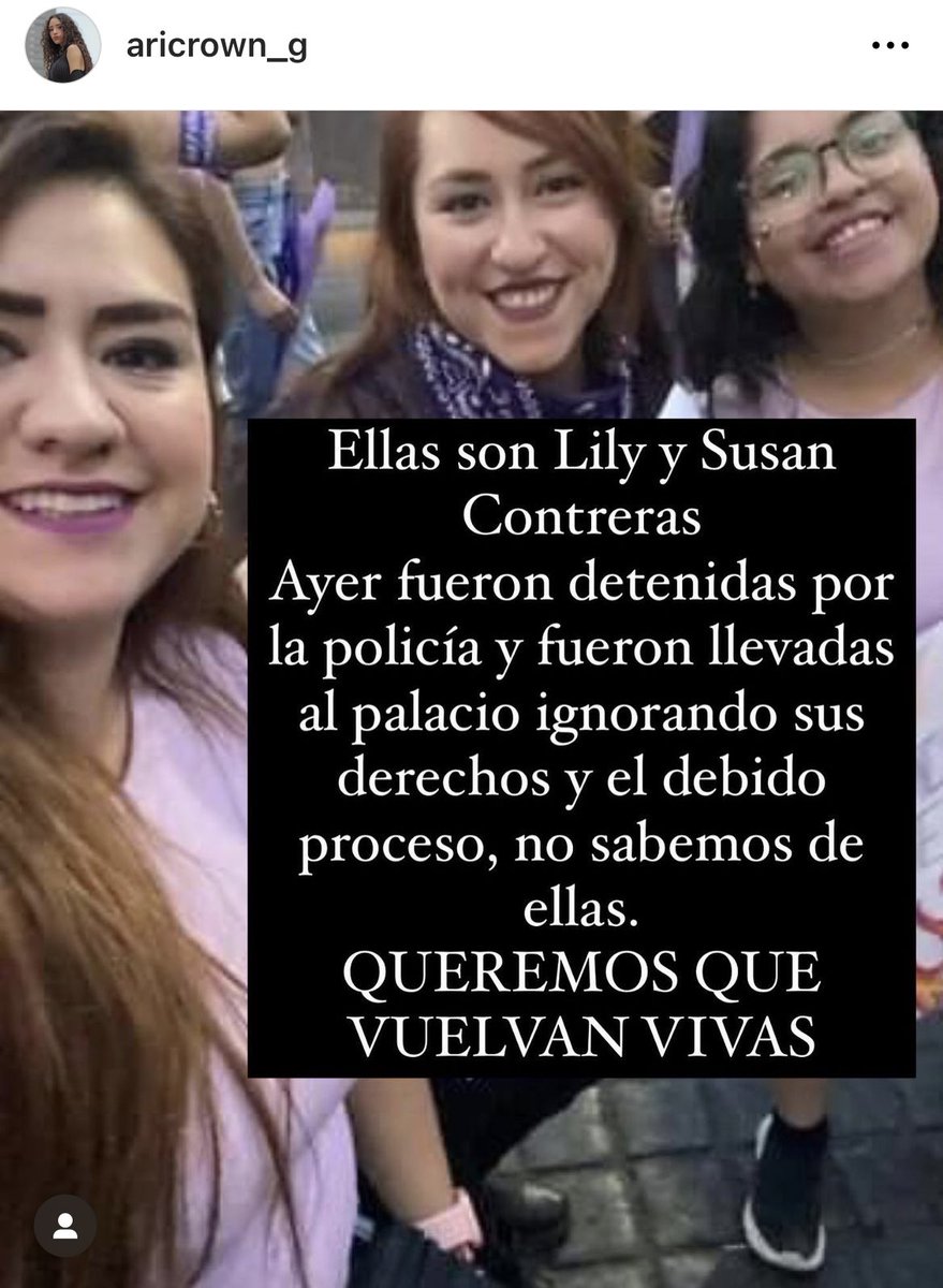 ___telxinoe's tweet photo. 🚨ALERTA🚨 Buscamos a Lily y Susan Contreras. Ayer fueron detenidas en la marcha 8M en MTY. No se sabe de su paradero, comentan que policía niega haberlas detenido. @Cicmty @telediariomty @samuel_garcias https://t.co/pMMm73U03A