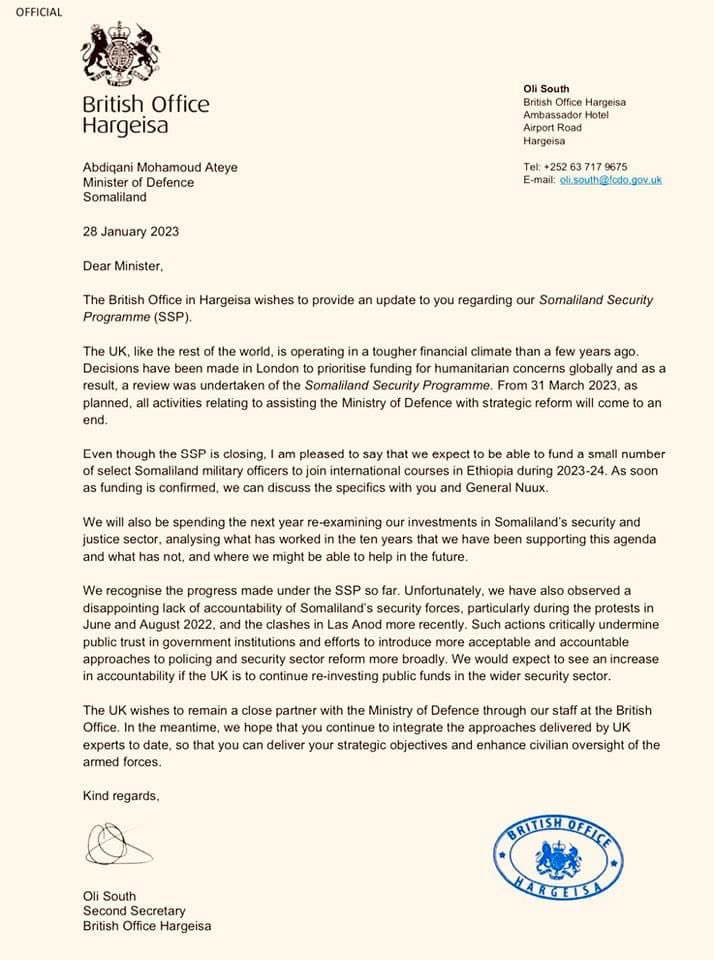 Ismaailson's tweet photo. Official communication from the UK to the SNM militia in Hargeysa https://t.co/V2PYiLaaiI