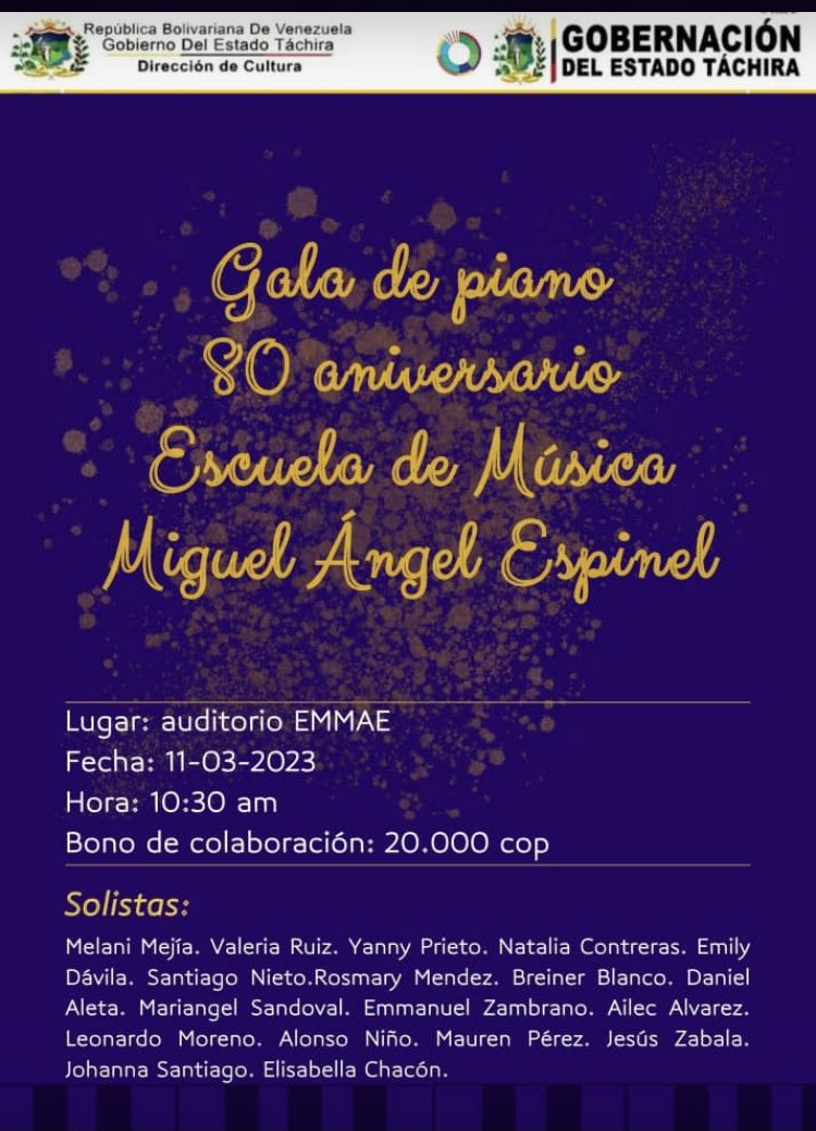 Cordialmente invitados ⁦<a href="/EMMAETachira/">Escuela de Música</a>⁩ <a href="/DCETachira/">Dirección de Cultura</a>⁩