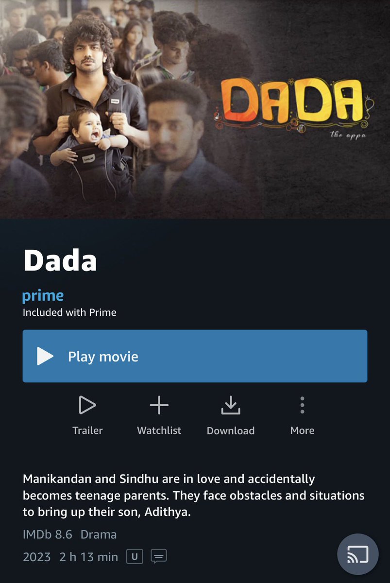 #Dada Now streaming on #PrimeVideo 

#DadaOnPrime

<a href="/Kavin_m_0431/">Kavin</a> <a href="/OlympiaMovies/">Olympia Movies</a> <a href="/ambethkumarmla/">Ambeth Kumar - Vandavasi MLA</a> <a href="/ganeshkbabu/">ganesh.k.babu</a> 
<a href="/RedGiantMovies_/">Red Giant Movies</a> <a href="/aparnaDasss/">Aparna Das</a> <a href="/Karthikravivarm/">Karthik Ravivarma</a>
<a href="/thisisysr/">Raja yuvan</a> <a href="/JenMartinmusic/">Jen Martin</a>  <a href="/APVMaran/">APV Maran</a> <a href="/DoneChannel1/">Done Channel</a>