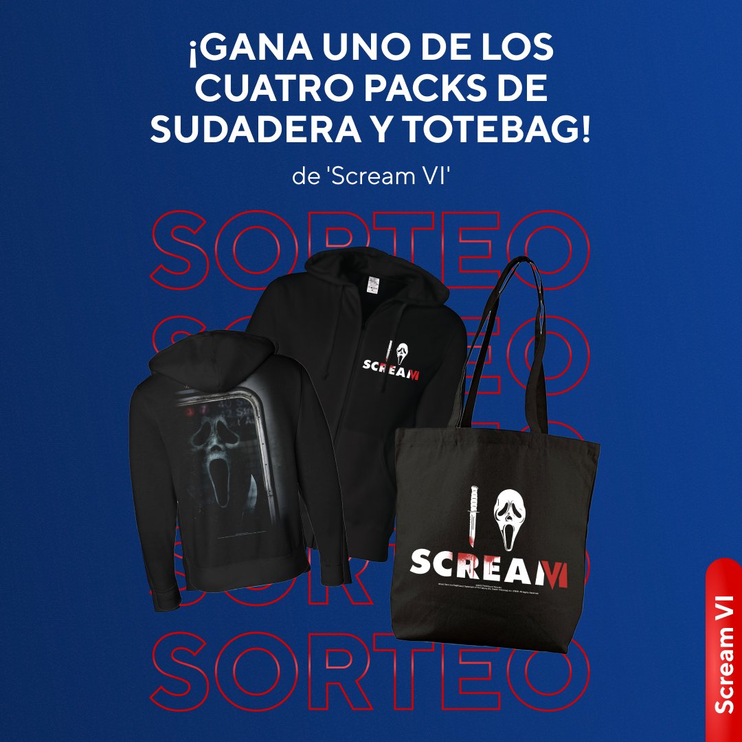CineYelmo's tweet photo. 🚨 SORTEO #ScreamVI 😱Gana uno de los cuatro PACKS de SUDADERA Y TOTEBAG.

Para participar:

✔️ Hacer RT a este tweet y seguirnos

✔️ Tener la entrada para #ScreamVI en Cine Yelmo

✔️ Comentar donde te esconderías de Ghostface y mencionar a ese amigo/a que te seguiría. https://t.co/m7OaS2jy4e