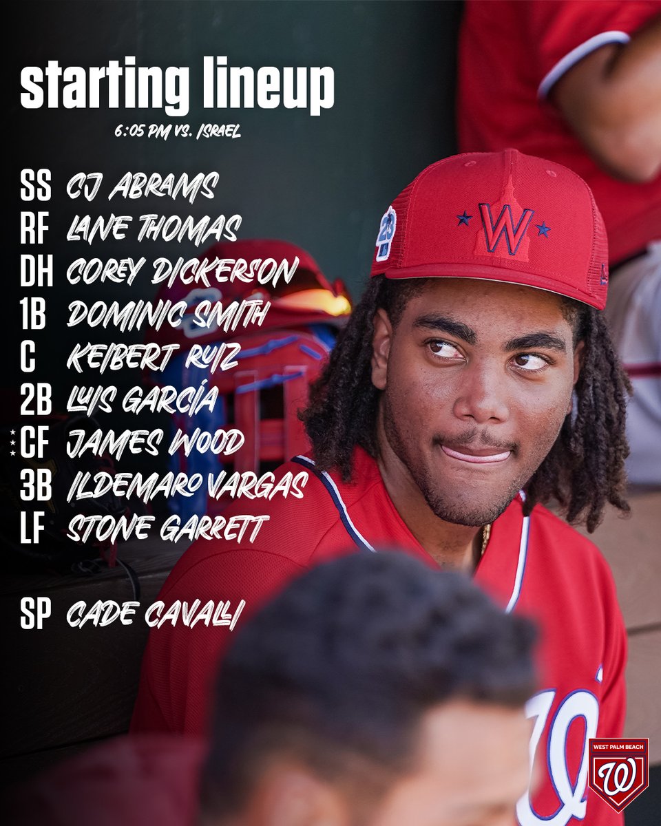 Nationals's tweet photo. Our No. 1 prospect James Wood gets the start in CF.

#NATITUDE https://t.co/e7xmWzffQN