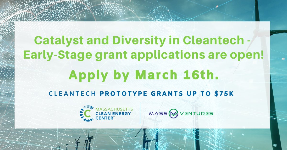 massventures (@massventures) on Twitter photo One more week left to apply! Don't miss this excellent opportunity to win up to $75K to develop your #cleantech prototype and get your innovation in front of investors. <a href="/MassCEC/">Massachusetts Clean Energy Center</a>
👇👇👇
mass-ventures.com/catalyst One more week left to apply! Don't miss this excellent opportunity to win up to $75K to develop your #cleantech prototype and get your innovation in front of investors. <a href="/MassCEC/">Massachusetts Clean Energy Center</a>
👇👇👇
mass-ventures.com/catalyst