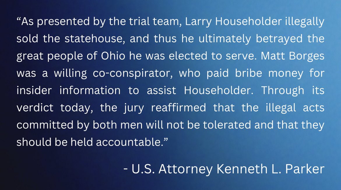 Jury finds former Ohio House Speaker Larry Householder and former Ohio Republican Party chair Matt Borges guilty.