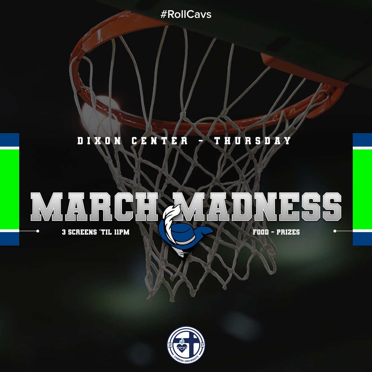 CoachWeisheipl's tweet image. Calling all Cabrini students!  Come to Dixon next Thursday to watch the games, eat some snacks, win some prizes!  3 screens rolling noon-11pm!