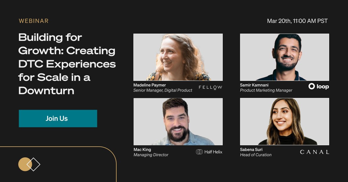 Have big ecomm goals for 2023?

Join us on 3/20 for a virtual fireside chat with <a href="/FellowProducts/">Fellow</a> , <a href="/LoopReturns/">Loop</a> &amp; @halfhelix as we break down building DTC experiences that scale — efficiently. ⚡️

👉 Register here: hubs.ly/Q01FvXjg0