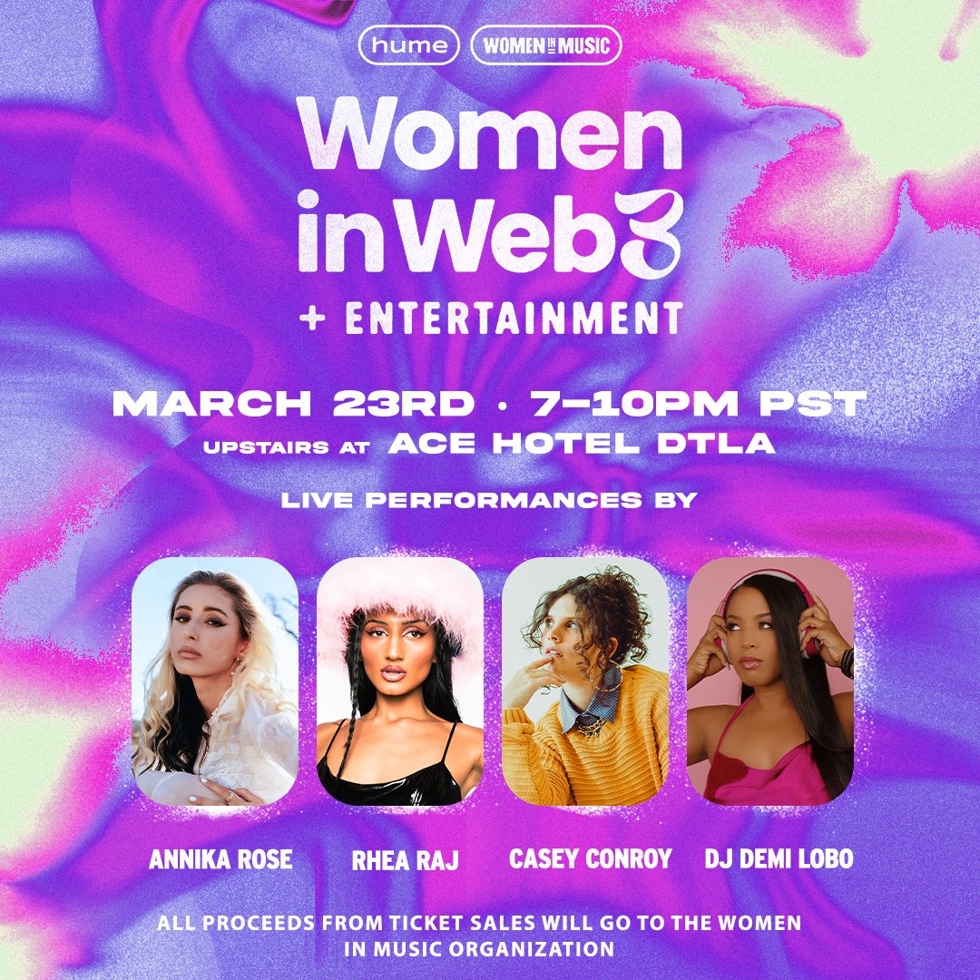 the hume collective 🌐 (@wearehume) on Twitter photo Come party with us for #InternationalWomensMonth on March 23rd from 7-10pm at <a href="/acehotel/">Ace Hotel</a> DTLA🎉
🍸OPEN BAR FROM 7-8pm
🎶LIVE PERFORMANCES BY <a href="/AnnikaRoseSings/">annika rose</a> <a href="/rhearajj/">RHEA RAJ</a> <a href="/IAmCaseyConroy/">Casey Conroy</a> & DJ SET BY <a href="/demilobo/">Demi Lobo</a>
🎟️ALL TICKET SALES WILL GO TO <a href="/womeninmusicorg/">Women In Music</a>: bit.ly/HumeIWEvent Come party with us for #InternationalWomensMonth on March 23rd from 7-10pm at <a href="/acehotel/">Ace Hotel</a> DTLA🎉
🍸OPEN BAR FROM 7-8pm
🎶LIVE PERFORMANCES BY <a href="/AnnikaRoseSings/">annika rose</a> <a href="/rhearajj/">RHEA RAJ</a> <a href="/IAmCaseyConroy/">Casey Conroy</a> & DJ SET BY <a href="/demilobo/">Demi Lobo</a>
🎟️ALL TICKET SALES WILL GO TO <a href="/womeninmusicorg/">Women In Music</a>: bit.ly/HumeIWEvent